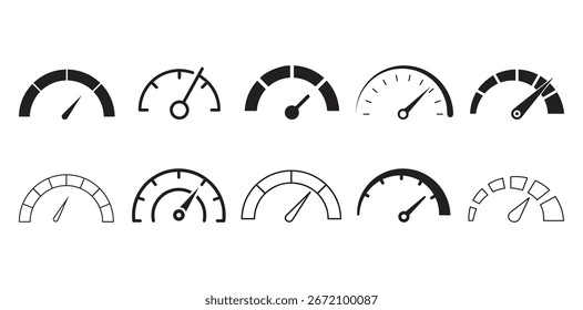 Conjunto de iconos de velocímetro tacómetro. Señal del indicador de velocidad del tablero de instrumentos, ícono del conjunto del velocímetro Concepto de rendimiento simple Vector común.