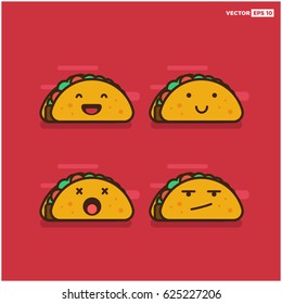 Set of Taco Line Icons Smiling Laughing Dead and Upset