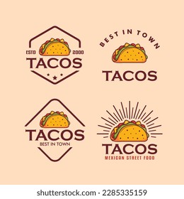 Set of taco logo, badges, banners, emblem, vintage retro,monogram suitable for menu design, business cards or posters. restaurant. Vector illustration.