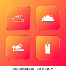 Set Taco with tortilla, ,  and Burrito icon. Vector