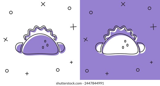 Set Taco with tortilla icon isolated on white and purple background. Traditional mexican fast food menu.  Vector