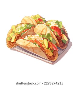 Set of tacos isolated on white background