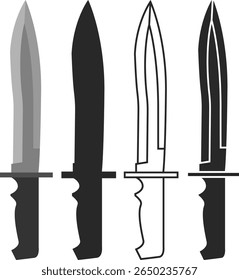 Set of tactical knives with anatomical handle and large figured blade, icons of military knives.