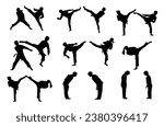 set of taekwondo silhouette vector. Boxing and competition silhouettes vector image,