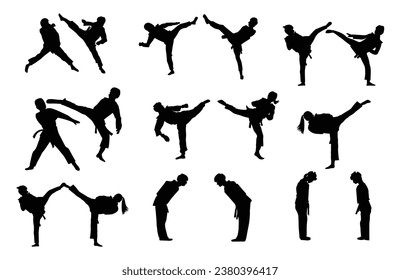 set of taekwondo silhouette vector. Boxing and competition silhouettes vector image,