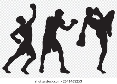set of taekwondo silhouette vector. Boxing and competition silhouettes vector image.