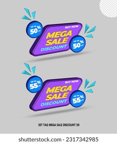 set tag of mega sale discount purple color colection 3D