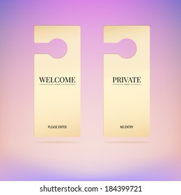 Set tag on door, welcome, private. Editable vector illustration.