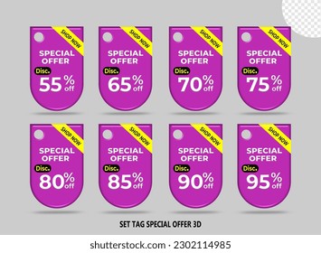 set tag special offer discount promotion purple color variation