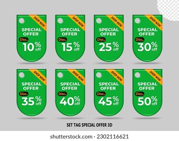 set tag special offer discount promotion green color variation