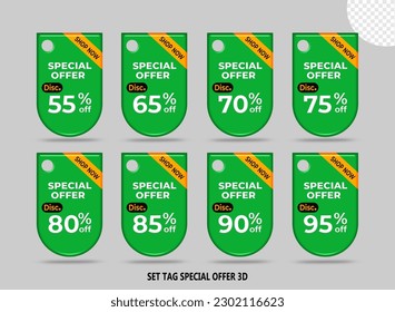 set tag special offer discount promotion green color variation