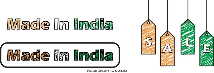 set of tag with text sale with symbol of made in india in tricolor.business concept.