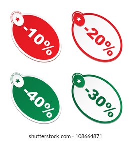 Set of tags -10%,-20%,-30%,-40%. Vector