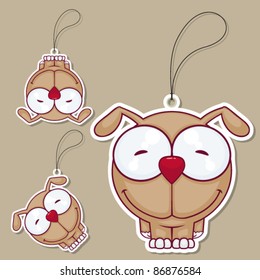 Set of tags with cartoon dog.Vector illustration.