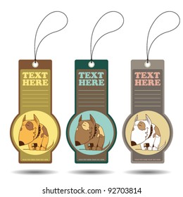 Set of tags with cartoon dog.Vector illustration.