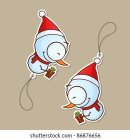 Set of tags with cartoon snowman. Vector illustration.
