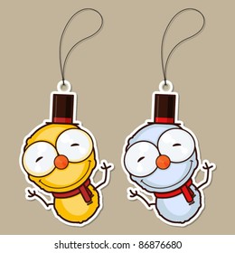 Set of tags with cartoon snowman. Vector illustration.