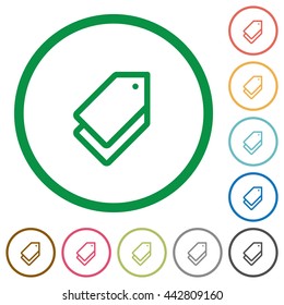 Set of tags color round outlined flat icons on white background
