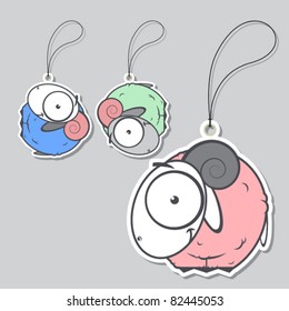 Set of tags with cute sheep.Vector illustration.