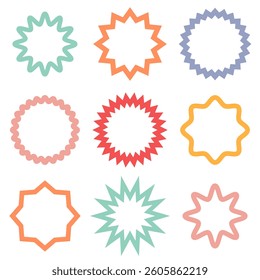 a set with tags of different geometric shapes and bright colors on a white background for price tags, discounts and sales