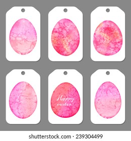 Set of tags for Easter eggs. Watercolor silhouettes eggs. Vector illustration.