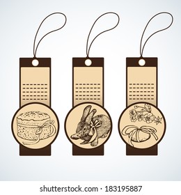 Set of tags with Easter pictures. Hand-drawing. Graphic illustrations for the cards.