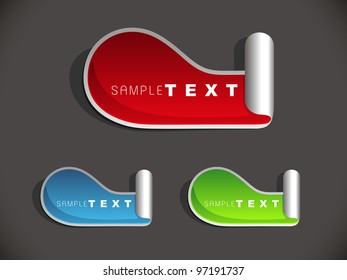 Set von Tags. eps10. Verwenden Sie als Label, Tag, Symbol und Schaltfläche, Vektorgrafik in orangefarbenen, himmelblauen, roten und grünen Farben.