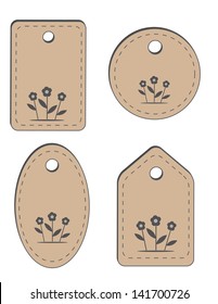 set of tags with flowers