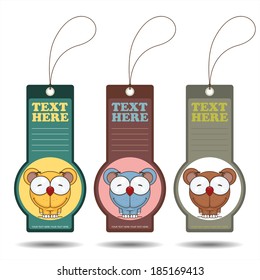 Set of tags with funny cartoon bear. Vector illustration.