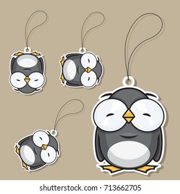 Set of tags with funny cartoon penguin. Vector illustration.