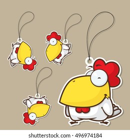 Set of tags with funny cartoon rooster. Vector illustration.