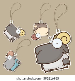 Set of tags with funny cartoon sheep. Vector illustration.