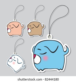 Set of tags with funny sleeping dog.Vector illustration.