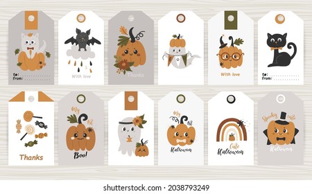 Set of tags with Halloween pumpkin and items. Perfect for baby shops, product packaging