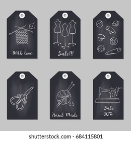 Set of tags with handmade icons. Vector illustration.