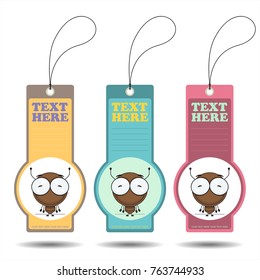 Set of tags ith funny cartoon ant. Vector illustration.
