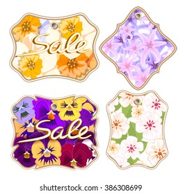 Set of tags label with spring flower and sale word.