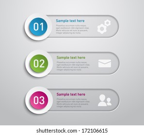 Set of tags / labels banners with paper buttons for business design, reports, infographics, progress, number options, step presentation or workflow layout. Clean style 
