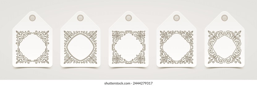 A set of tags or labels decorated with flourishes patterns. Vector illustration.