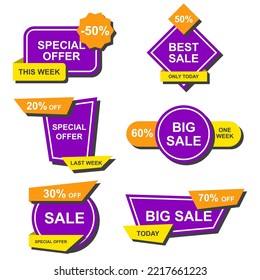 Set of tags and labels for sale. Template for use in trade labels, stickers, discounts and price tags on paper or website. Special offer. Vector illustration.