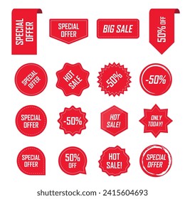 Set of tags and labels for sale. Template for use in trade labels, stickers, discounts and price tags on paper or website. Special offer. Vector illustration.