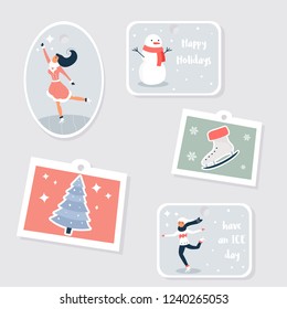 Set of tags and labels with winter elements and icons winter holidays. Christmas tags set with typography and colorful icon