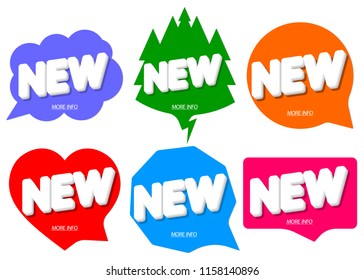 Set tags New, banners design template, speech bubble, vector illustration