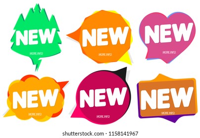 Set tags New, banners design template, speech bubble, vector illustration