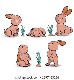 Set of tags with rabbits. Flat design on a white background.
