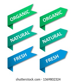 Set of tags ribbons. Organic, natural, fresh