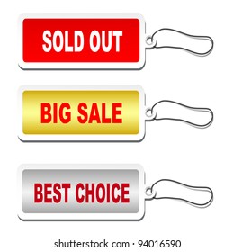 Set of tags - Sold out, big sale, best choice. Vector