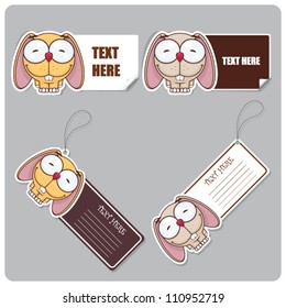 Set of tags and stickers with funny cartoon rabbit. Vector. EPS10