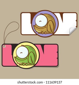 Set of tags and stickers with funny cartoon frog. Vector.