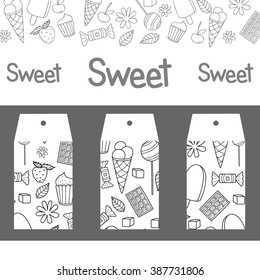 Set of tags with sweets and cakes